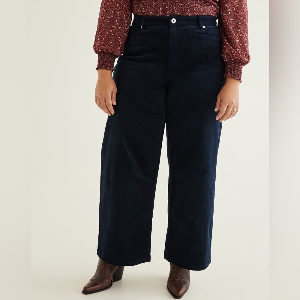 Corduroy Plus Sz 26 Cotton Straight Leg Cropped Pants Blue Y2K 90s